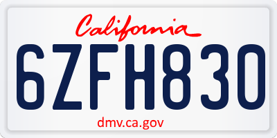 CA license plate 6ZFH830