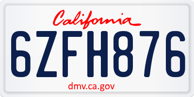 CA license plate 6ZFH876