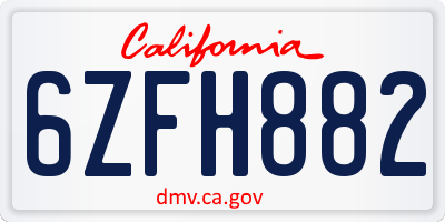 CA license plate 6ZFH882
