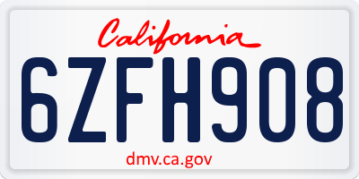 CA license plate 6ZFH908