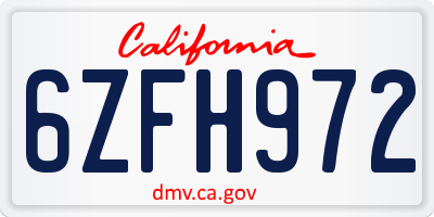 CA license plate 6ZFH972