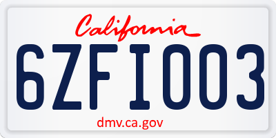 CA license plate 6ZFI003