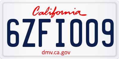 CA license plate 6ZFI009