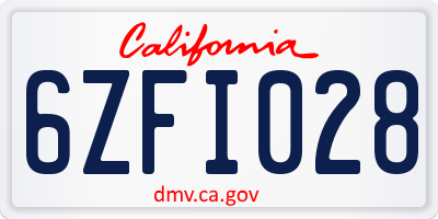 CA license plate 6ZFI028