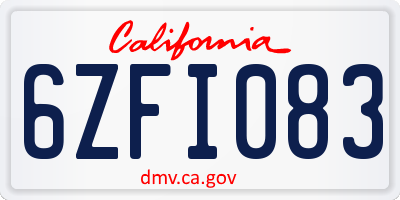 CA license plate 6ZFI083