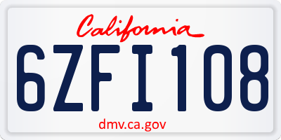 CA license plate 6ZFI108