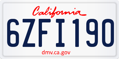 CA license plate 6ZFI190