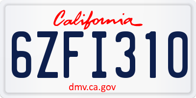 CA license plate 6ZFI310