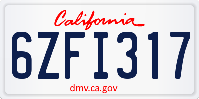 CA license plate 6ZFI317
