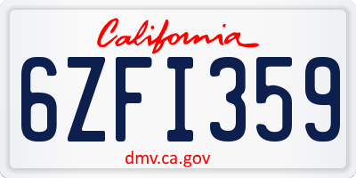 CA license plate 6ZFI359