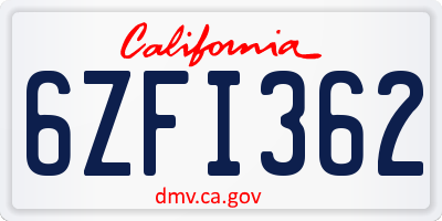 CA license plate 6ZFI362