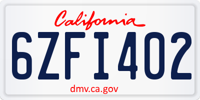 CA license plate 6ZFI402