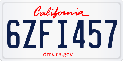 CA license plate 6ZFI457