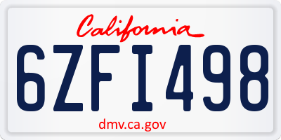 CA license plate 6ZFI498