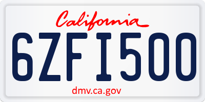 CA license plate 6ZFI500