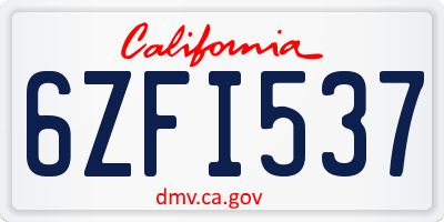 CA license plate 6ZFI537