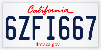 CA license plate 6ZFI667