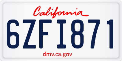 CA license plate 6ZFI871