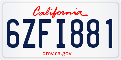 CA license plate 6ZFI881