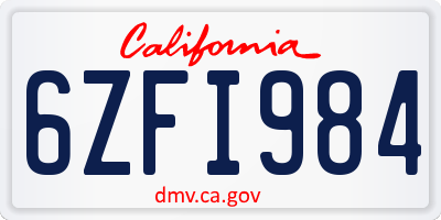 CA license plate 6ZFI984