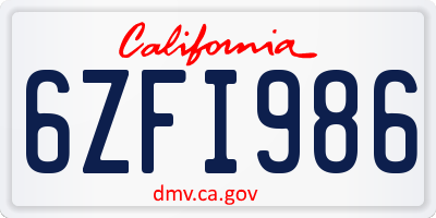 CA license plate 6ZFI986