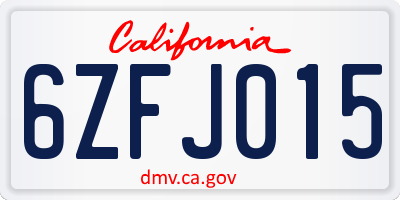 CA license plate 6ZFJ015