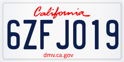 CA license plate 6ZFJ019