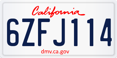 CA license plate 6ZFJ114