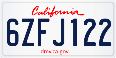 CA license plate 6ZFJ122