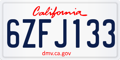 CA license plate 6ZFJ133