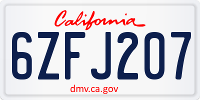 CA license plate 6ZFJ207