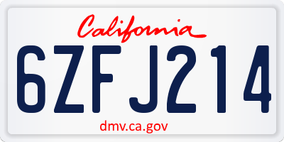 CA license plate 6ZFJ214