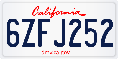 CA license plate 6ZFJ252