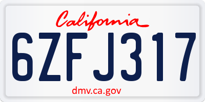 CA license plate 6ZFJ317