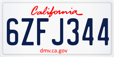 CA license plate 6ZFJ344