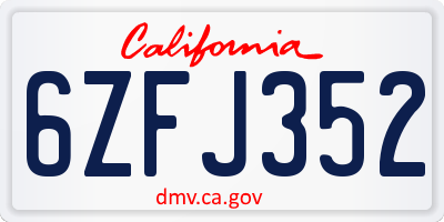 CA license plate 6ZFJ352