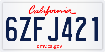 CA license plate 6ZFJ421