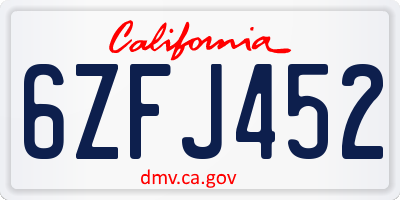 CA license plate 6ZFJ452