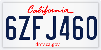 CA license plate 6ZFJ460