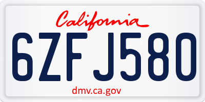 CA license plate 6ZFJ580