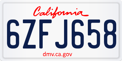 CA license plate 6ZFJ658