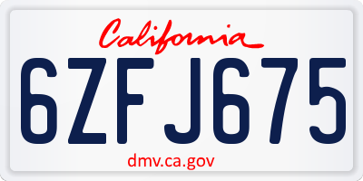 CA license plate 6ZFJ675