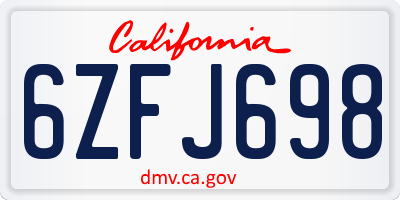 CA license plate 6ZFJ698