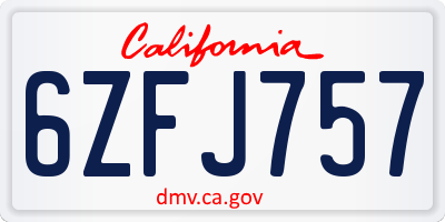 CA license plate 6ZFJ757