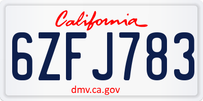 CA license plate 6ZFJ783