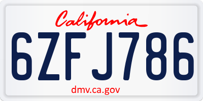CA license plate 6ZFJ786