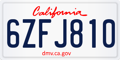 CA license plate 6ZFJ810