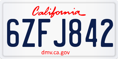 CA license plate 6ZFJ842