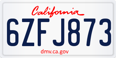 CA license plate 6ZFJ873