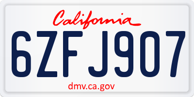 CA license plate 6ZFJ907